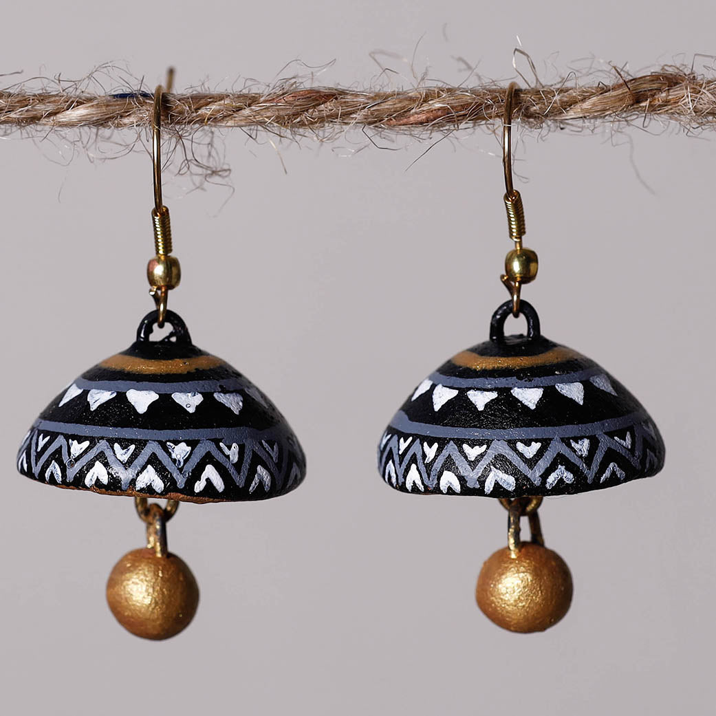 Black & Gold Terracotta Jhumka | Sakhi Fashions – sakhifashions