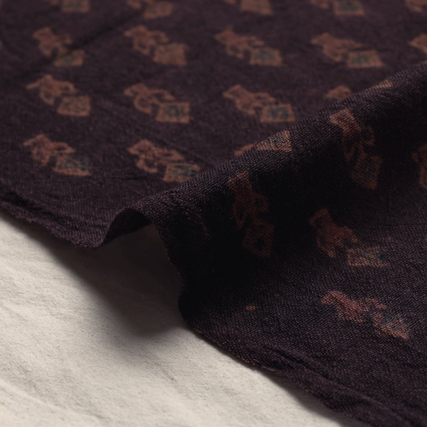 Black  Pure Wool Handloom Ajrakh Hand Block Printed Fabric