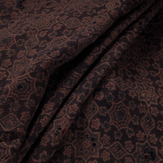 Maroon - Faded Brown Pure Wool Handloom Ajrakh Hand Block Printed Fabric