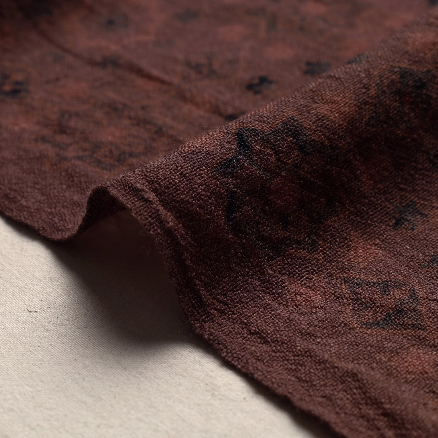Maroon - Dark Brown Pure Wool Handloom Ajrakh Hand Block Printed Fabric