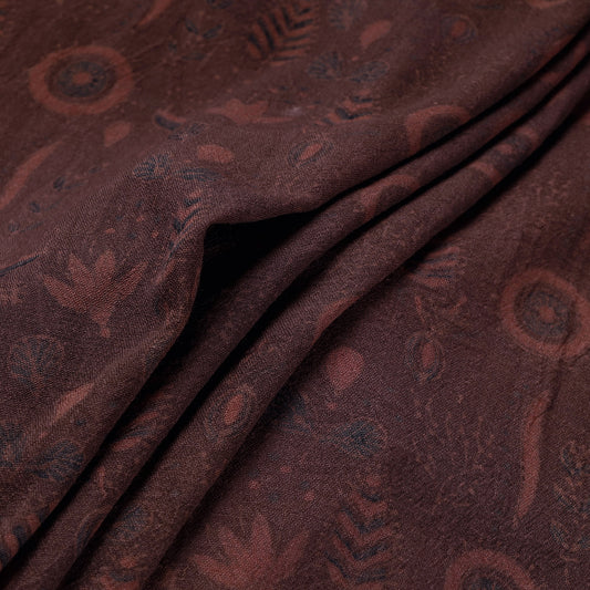 Maroon - Pinnate Leaves Pure Wool Handloom Ajrakh Hand Block Printed Fabric