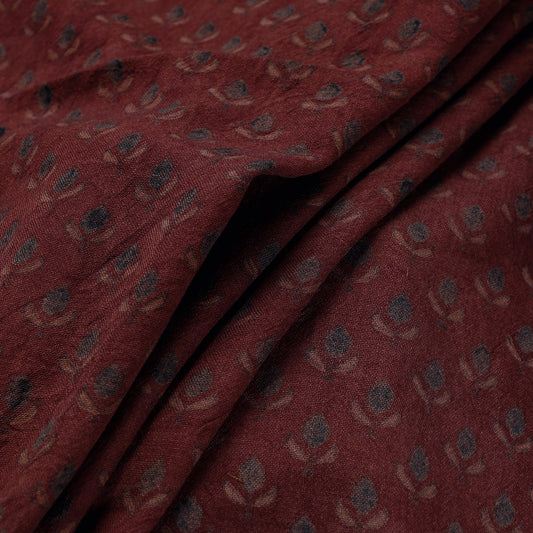 Red - Blue Buds Pure Wool Handloom Ajrakh Hand Block Printed Fabric