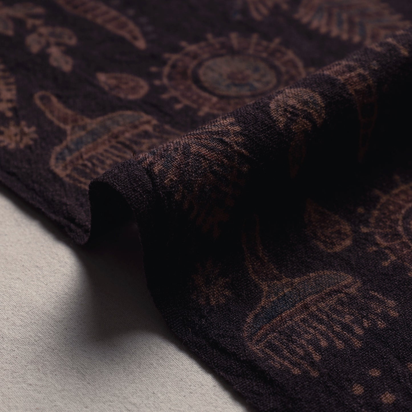 Brown Special Pure Wool Handloom Ajrakh Hand Block Printed Fabric