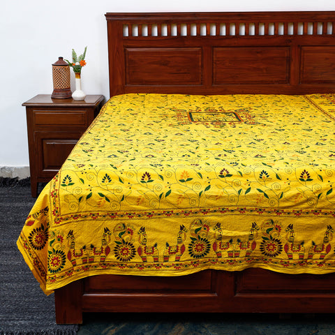 Bengal Kantha Embroidered Cotton Single Bed Cover 