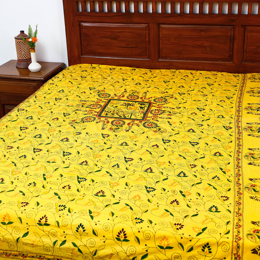 Bengal Kantha Embroidered Cotton Single Bed Cover 