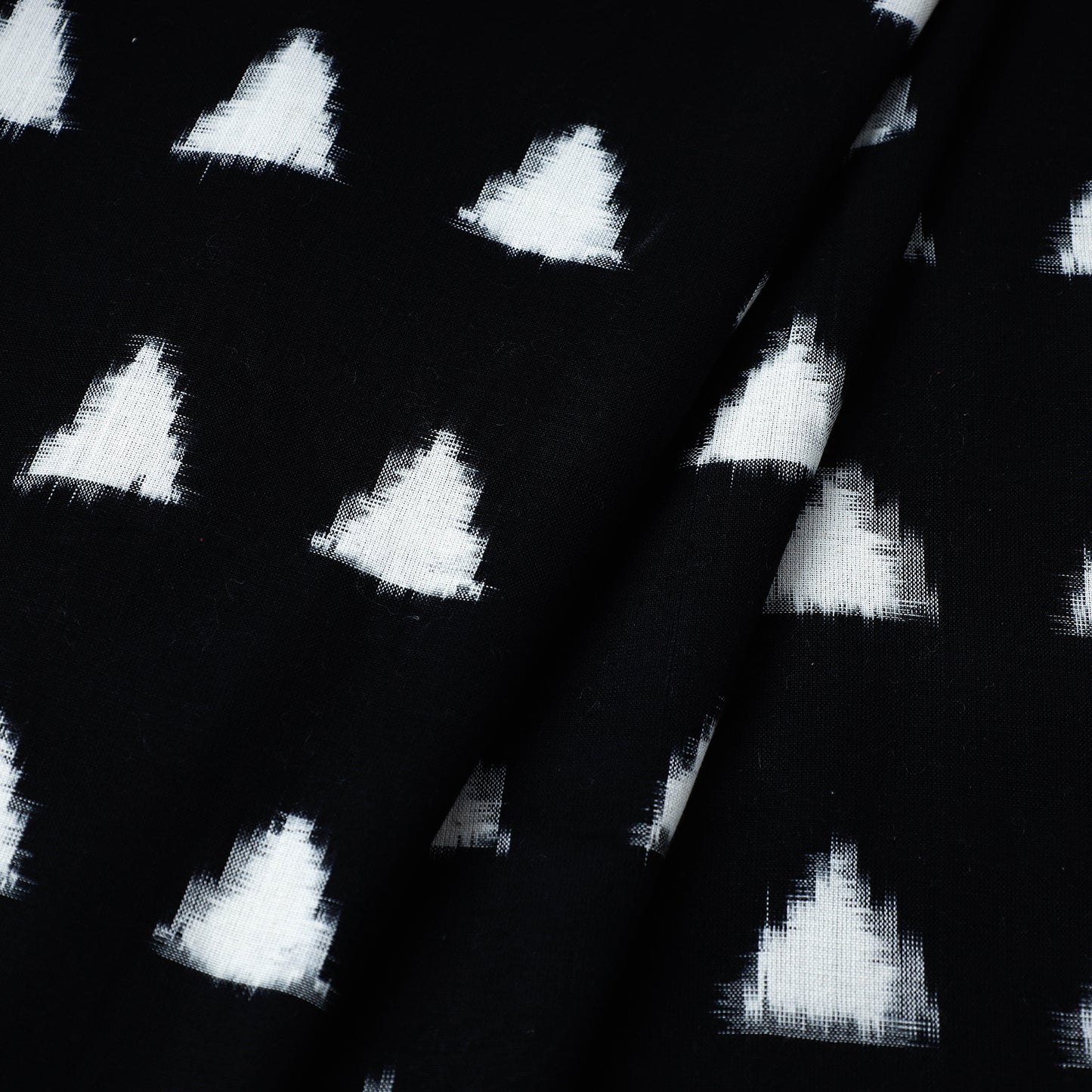 Black with White Triangle Pochampally Double Ikat Handloom Cotton Fabric