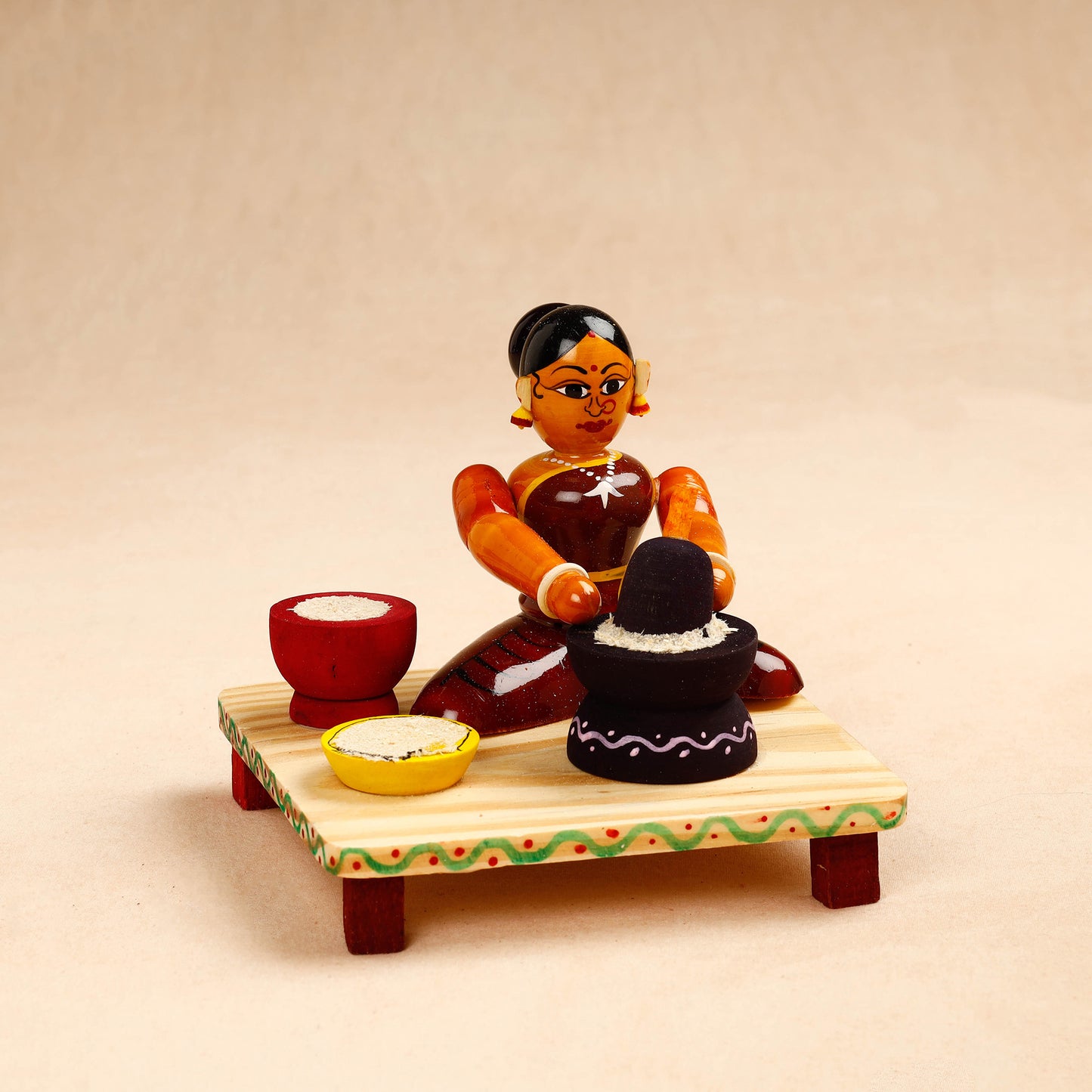 Grinding Women - Etikoppaka Handcrafted Wooden Decor Item