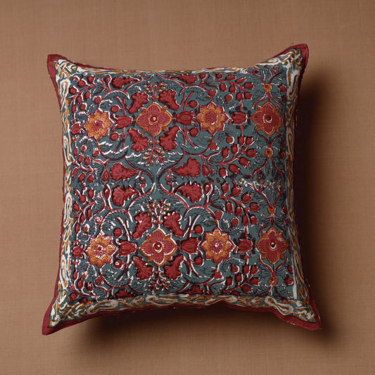 Multicolor - Sanganeri Block Printed Cotton Cushion Cover (16 x 16 in)