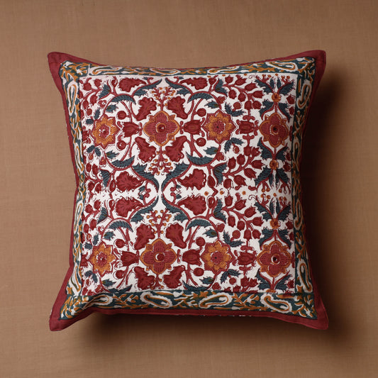 Red - Sanganeri Block Printed Cotton Cushion Cover (16 x 16 in)