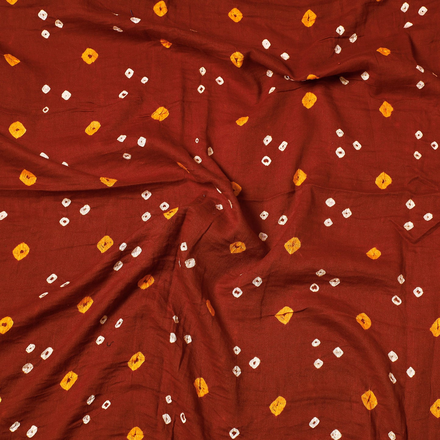 Brown - Kutch Bandhani Tie-Dye Satin Cotton Precut Fabric (0.9 Meter)