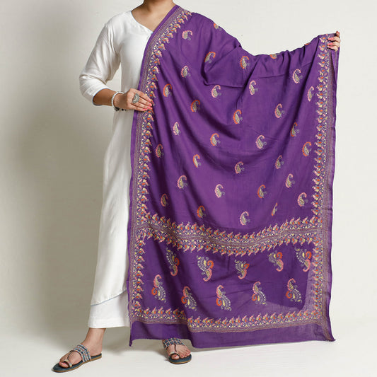 Purple - Bengal Kantha Embroidery Cotton Handloom Dupatta