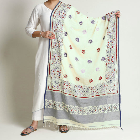 Yellow - Bengal Kantha Embroidery Cotton Handloom Dupatta