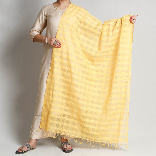 Yellow - Mangalagiri Handloom Missing  Checks Cotton Dupatta