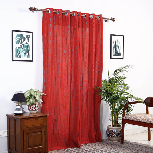 Red - Jacquard Weave Cotton Door Curtain (7 x 3 Feet) (single piece)