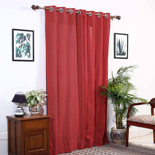 Red - Jacquard Weave Cotton Door Curtain (7 x 3 Feet) (single piece)