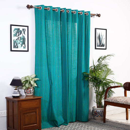 Green - Jacquard Weave Cotton Door Curtain (7 x 3 Feet) (single piece)