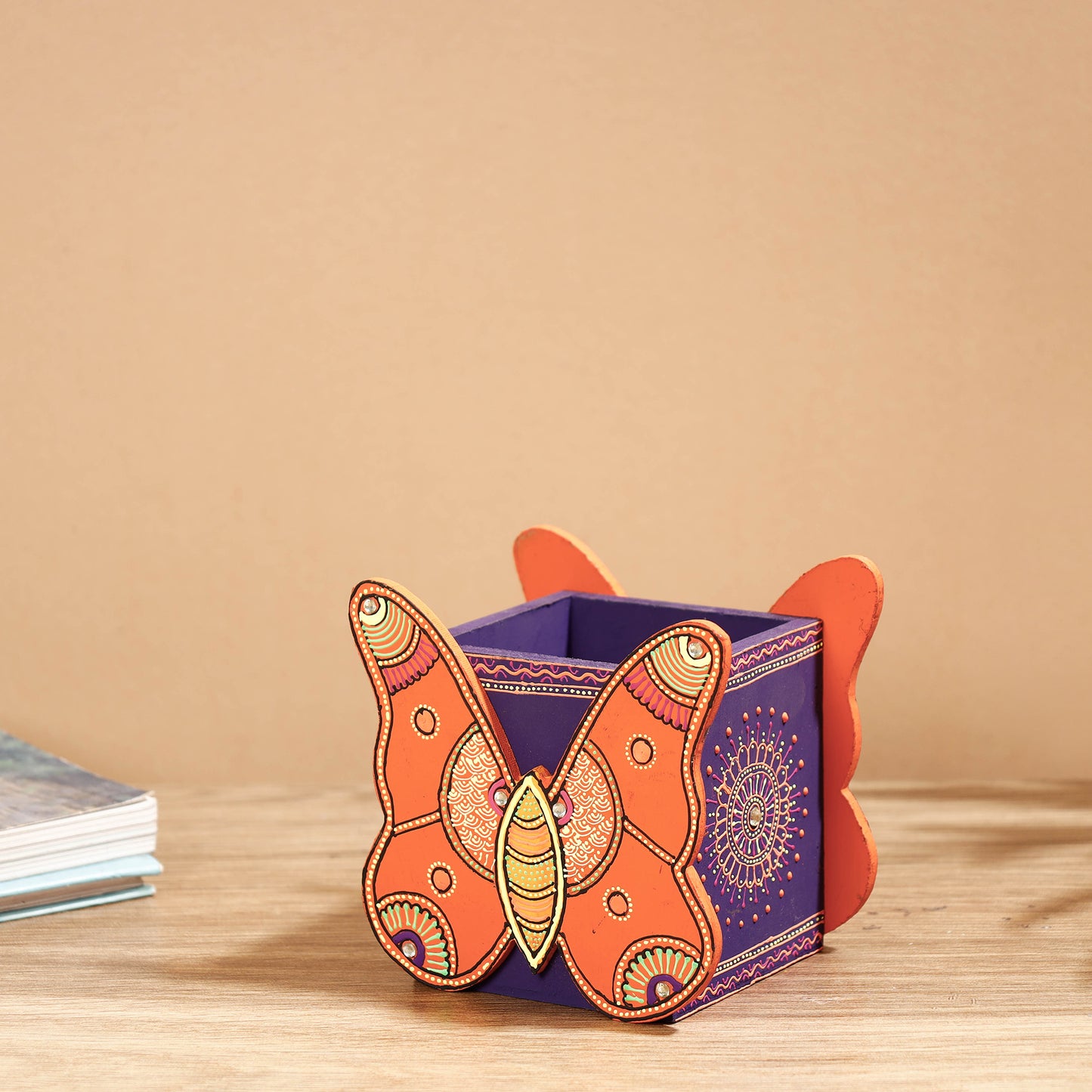 Butterfly - Abstract Pastel Handpainted Wooden Pen Stand