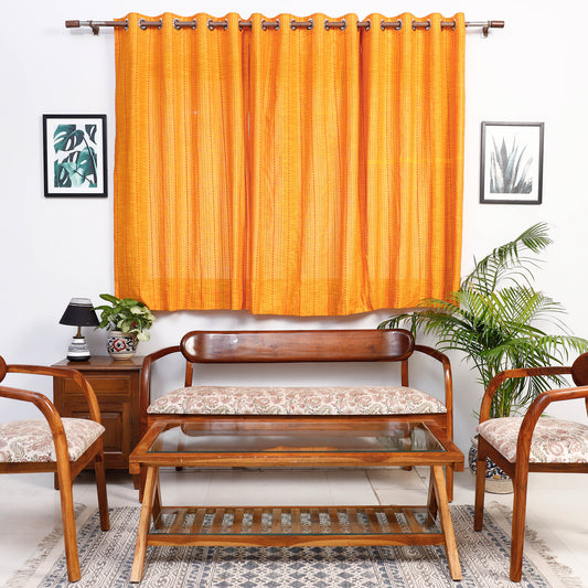 Yellow - Jacquard Weave Cotton Window Curtain (5 x 3 Feet) (single piece)