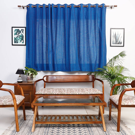Blue - Jacquard Weave Cotton Window Curtain (5 x 3 Feet) (single piece)