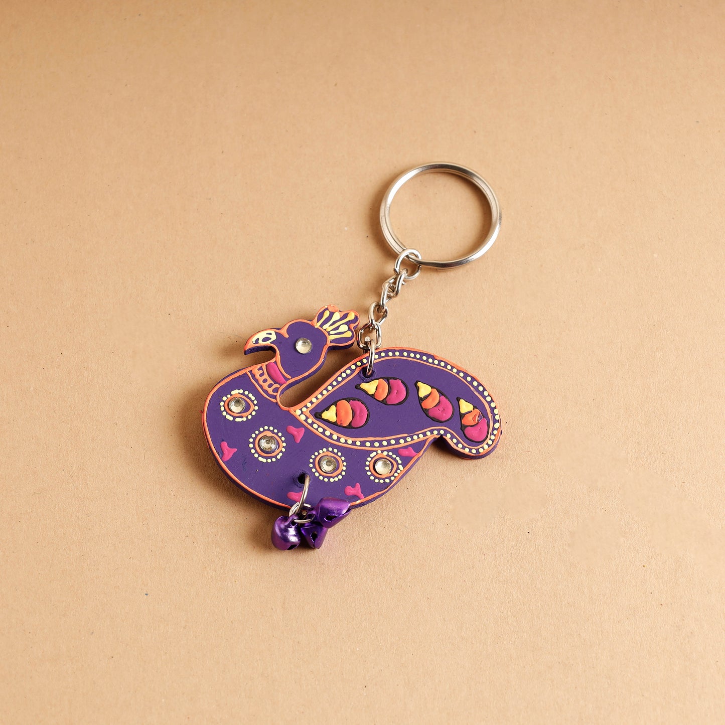 Peacock - Abstract Pastel Handpainted Wooden Key Chain