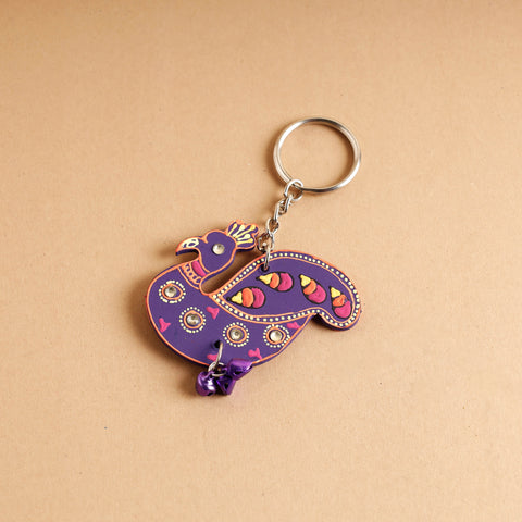 Abstract Pastel Handpainted Wooden Key Chain