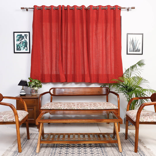 Red - Jacquard Weave Cotton Window Curtain (5 x 3 Feet) (single piece)