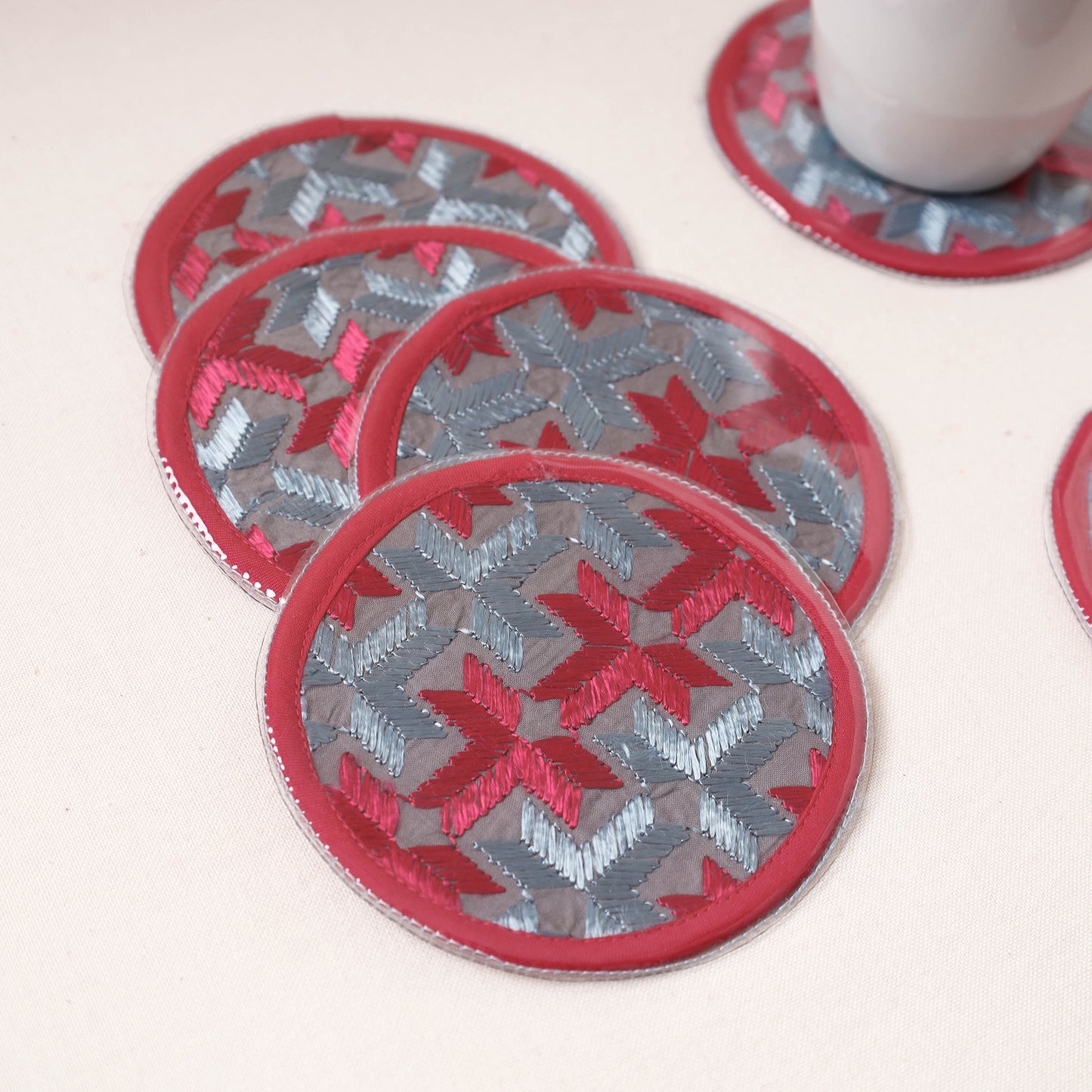 Phulkari Hand Embroidery Laminated Coasters (Set of 6)