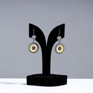  Antique Silver Finish Oxidised Brass Base Enamel & Stone Work Earrings 