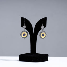  Antique Silver Finish Oxidised Brass Base Enamel & Stone Work Earrings 