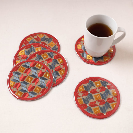 Phulkari Hand Embroidery Laminated Coasters (Set of 6)