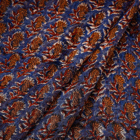 Blue - Bagru Block Printed Kota Doria Cotton Fabric
