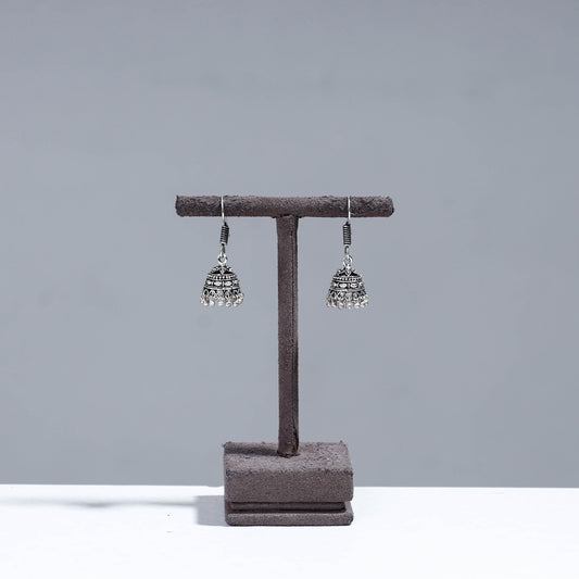 Antique Silver Finish Oxidised Brass Base Jhumki Earrings