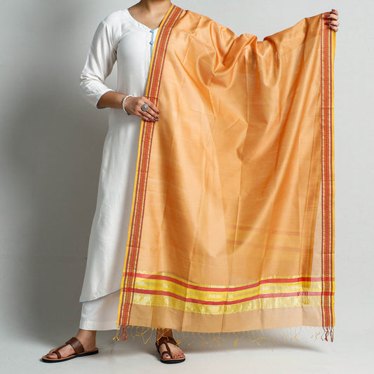 Yellow - Traditional Maheshwari Silk Cotton Handloom Zari Border Dupatta