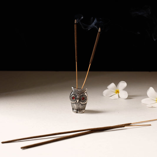 Owl - Stone Work White Metal Incense Stick Holder