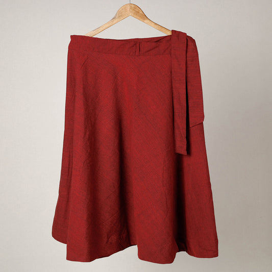 Red - Plain Handloom Jhiri Cotton Wrap Around Skirt