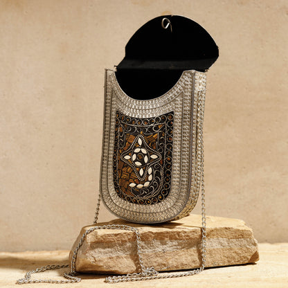 Grey - Handmade Vintage Metal & Mosaic Stone Clutch / Sling Bag