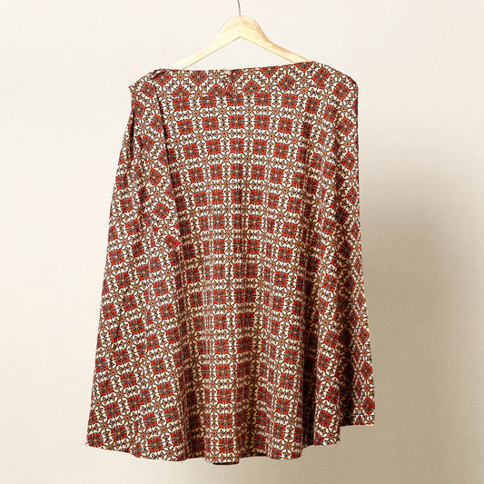 Brown - Ajrakh Block Printed Cotton Wrap Around Skirt