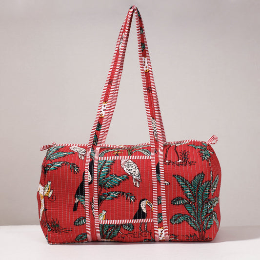 Handcrafted Printed Quilted Cotton Travel Duffle Bag