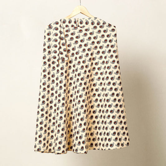 Beige - Ajrakh Block Printed Cotton Wrap Around Skirt