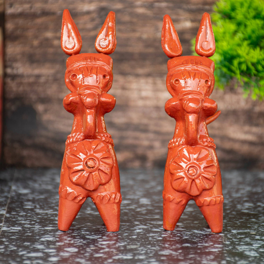 Terracotta Bankura Horse (Set of 2) T002 || (H x W x L)= 6 inch x 2 inch x 3 inch