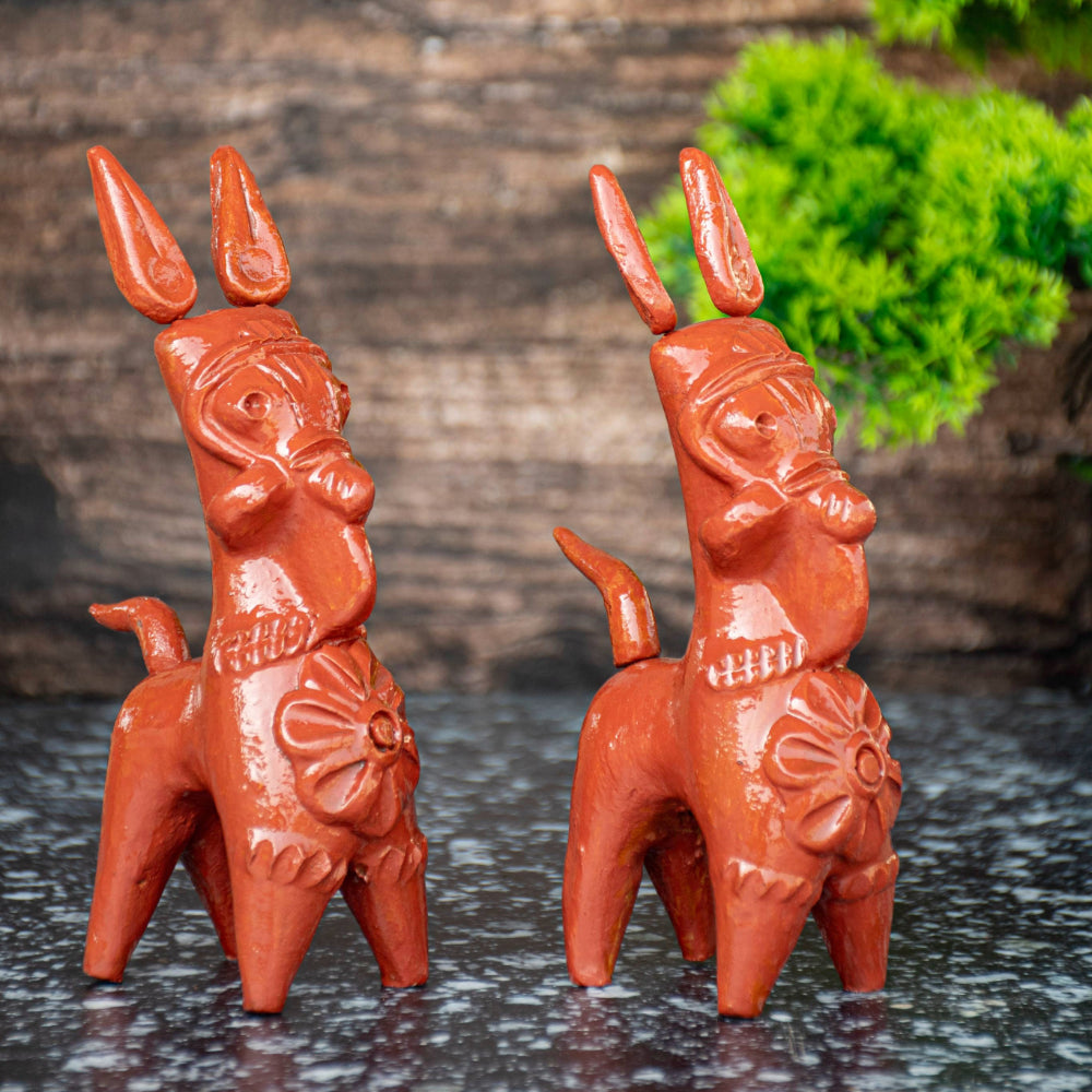 Terracotta Bankura Horse (Set of 2) T002 || (H x W x L)= 6 inch x 2 inch x 3 inch