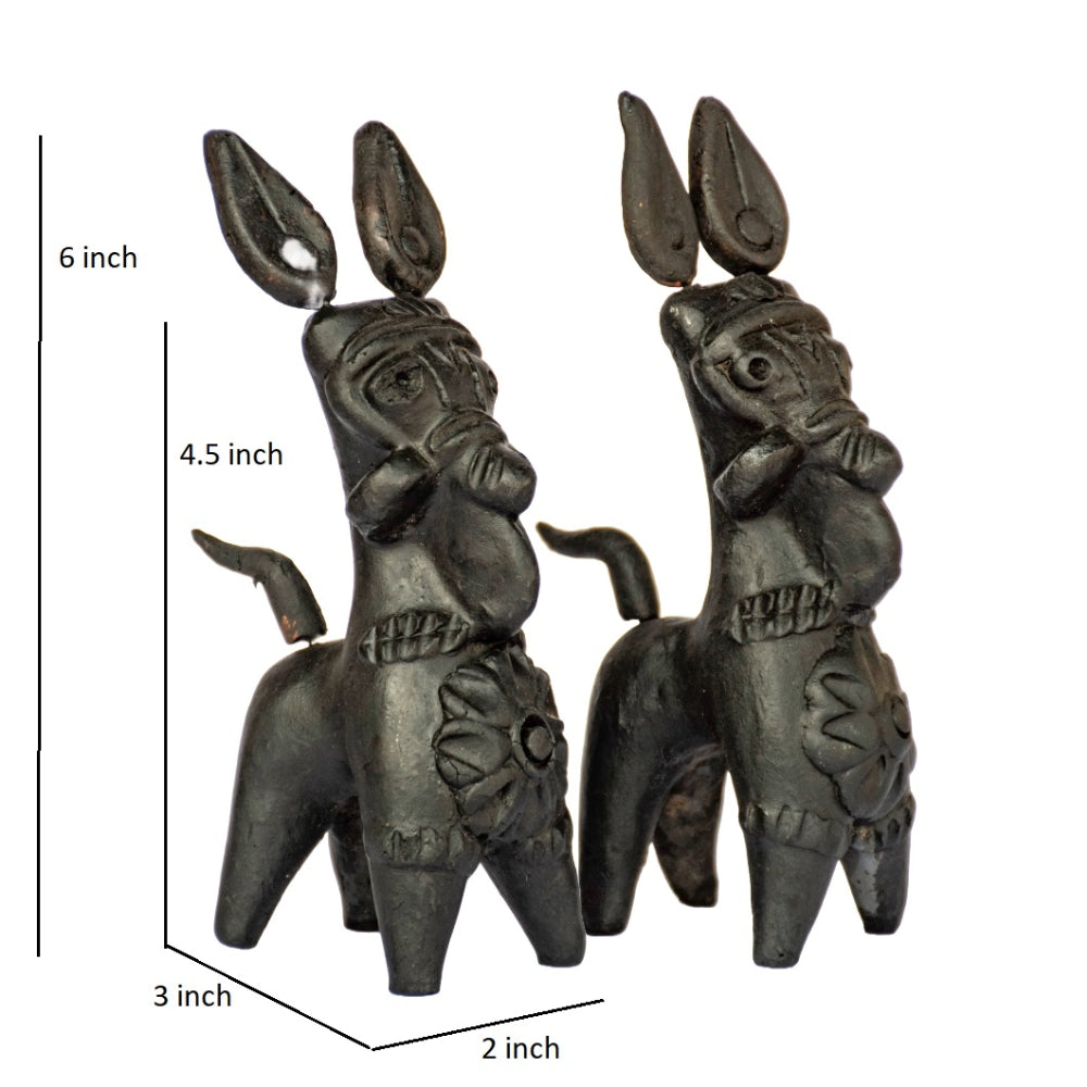 Terracotta Bankura Horse (Set of 2) T003 || (H x W x L)= 6 inch x 2 inch x 3 inch