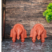 Terracotta Bankura Elephant (Set of 2) T005 || (H x W x L)= 3 inch x 3 inch x 3 inch