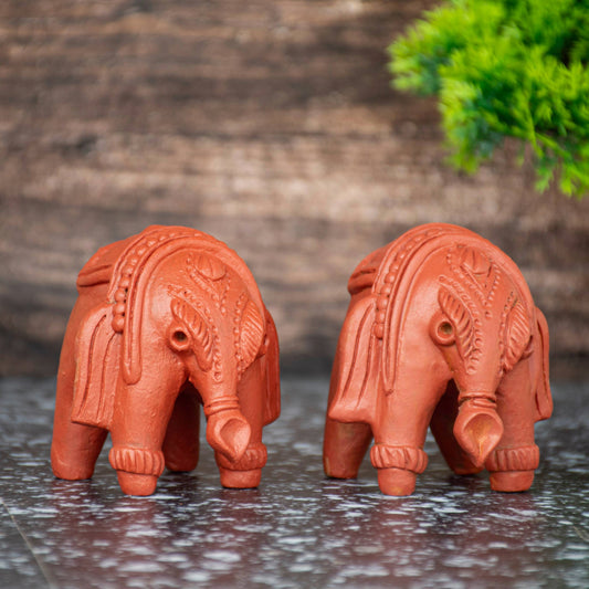 Terracotta Bankura Elephant (Set of 2) T005 || (H x W x L)= 3 inch x 3 inch x 3 inch