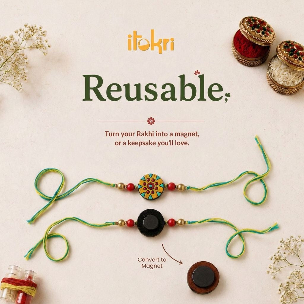 Blue - Reusable Bishnupur Handpainted Terracotta Rakhi 48