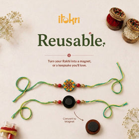 Blue - Reusable Bishnupur Handpainted Terracotta Rakhi 48