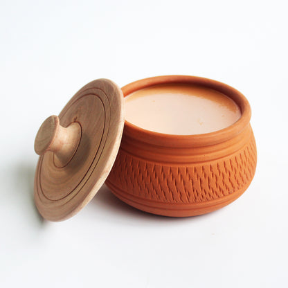 Handcrafted Terracotta Curd Setter with Wooden Lid SET OF 3