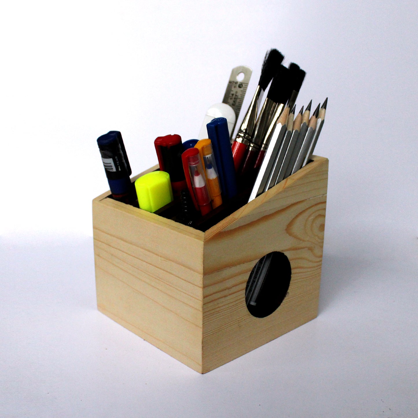 handcrafted Wooden Pen Stand Drawing Table Organizer