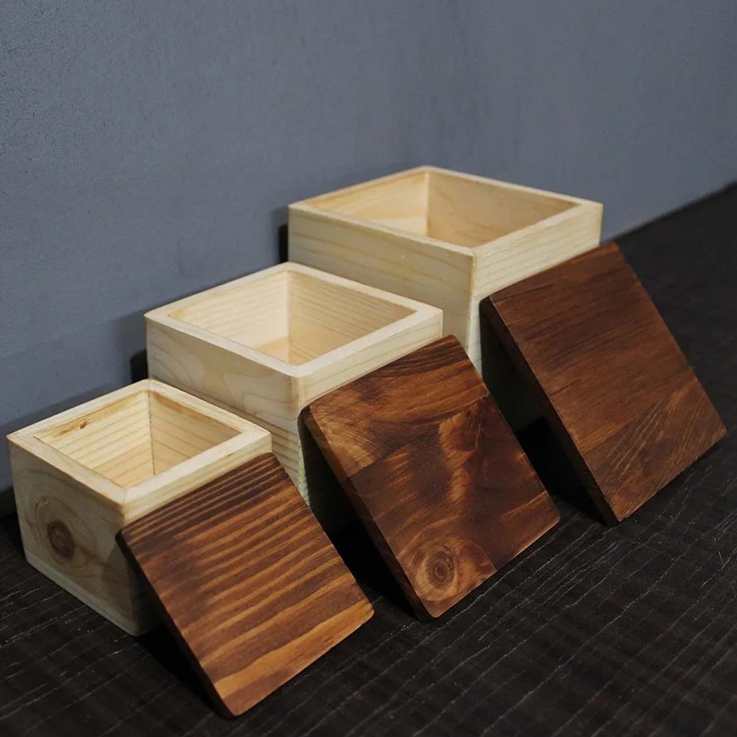 Handcrafted Wooden Box Set : Desktop / Tabletop Organizer : A Set Of 3 Boxes