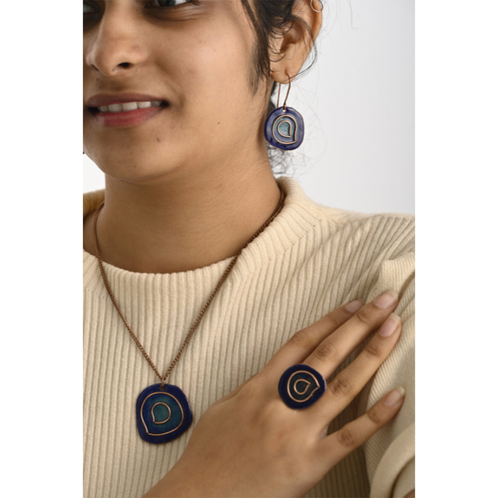 Hand Crafted Copper Enamel -  Vartul Blue Earrings